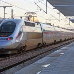 Morocco Al Boraq high-speed train stationed along the modern passenger platforms at Tanger Ville railway terminal