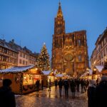 Strasbourg Christmas Market Place Broglie Cathedral illuminated twilight